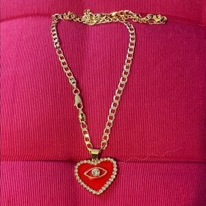 Unk Gold Chain Necklace with Red Heart Pendant
